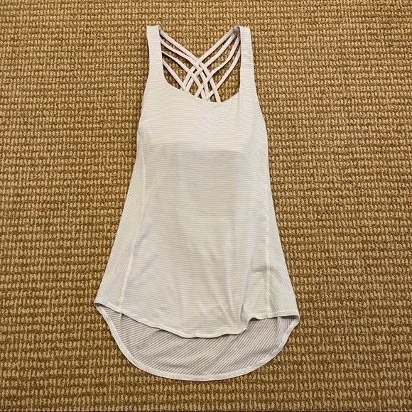 Lululemon Wild Open Back White Striped Tank 6 - Picture 2 of 8